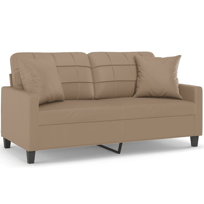 2-personers sofa med pyntepuder 140 cm kunstlæder cappuccino