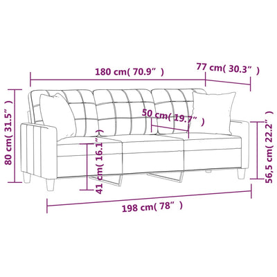 3-personers sofa med pyntepuder 180 cm kunstlæder vinrød