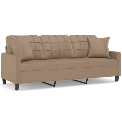 3-personers sofa med pyntepuder 180 cm kunstlæder cappuccino