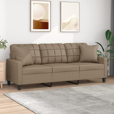 3-personers sofa med pyntepuder 180 cm kunstlæder cappuccino