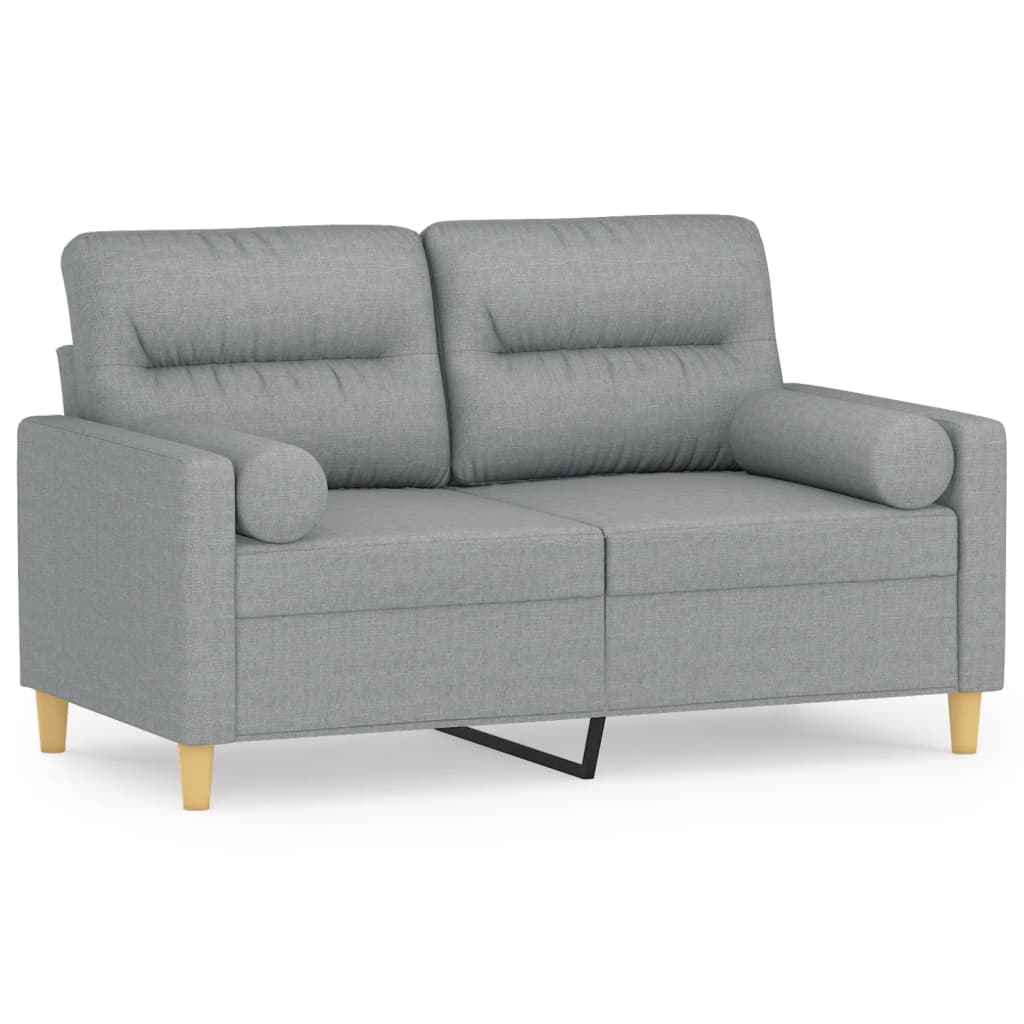 2-personers sofa med pyntepuder 120 cm stof lysegrå