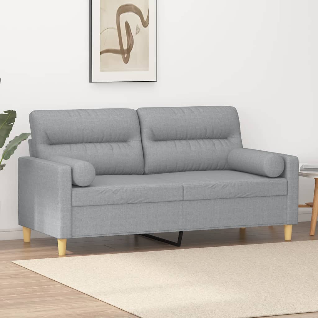 2-personers sofa med pyntepuder 140 cm stof lysegrå