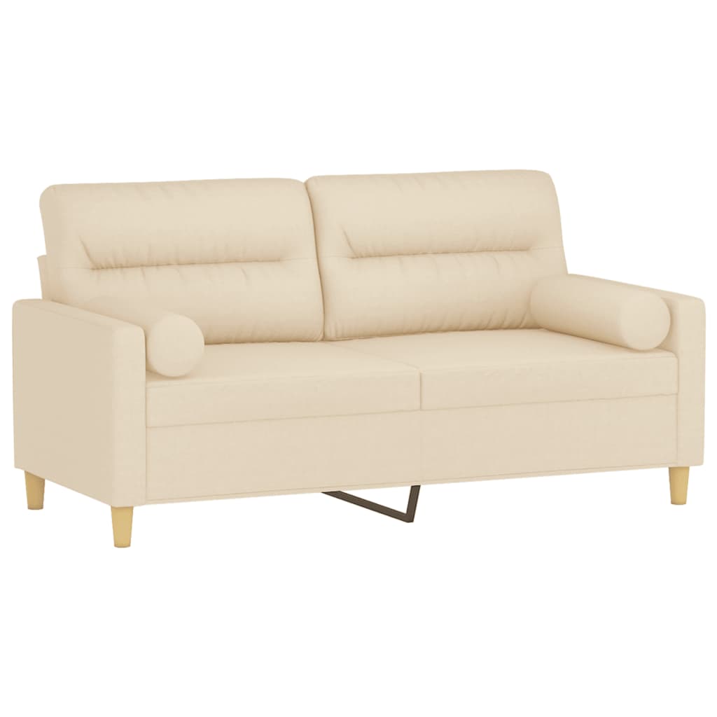 2-personers sofa med pyntepuder 140 cm stof cremefarvet