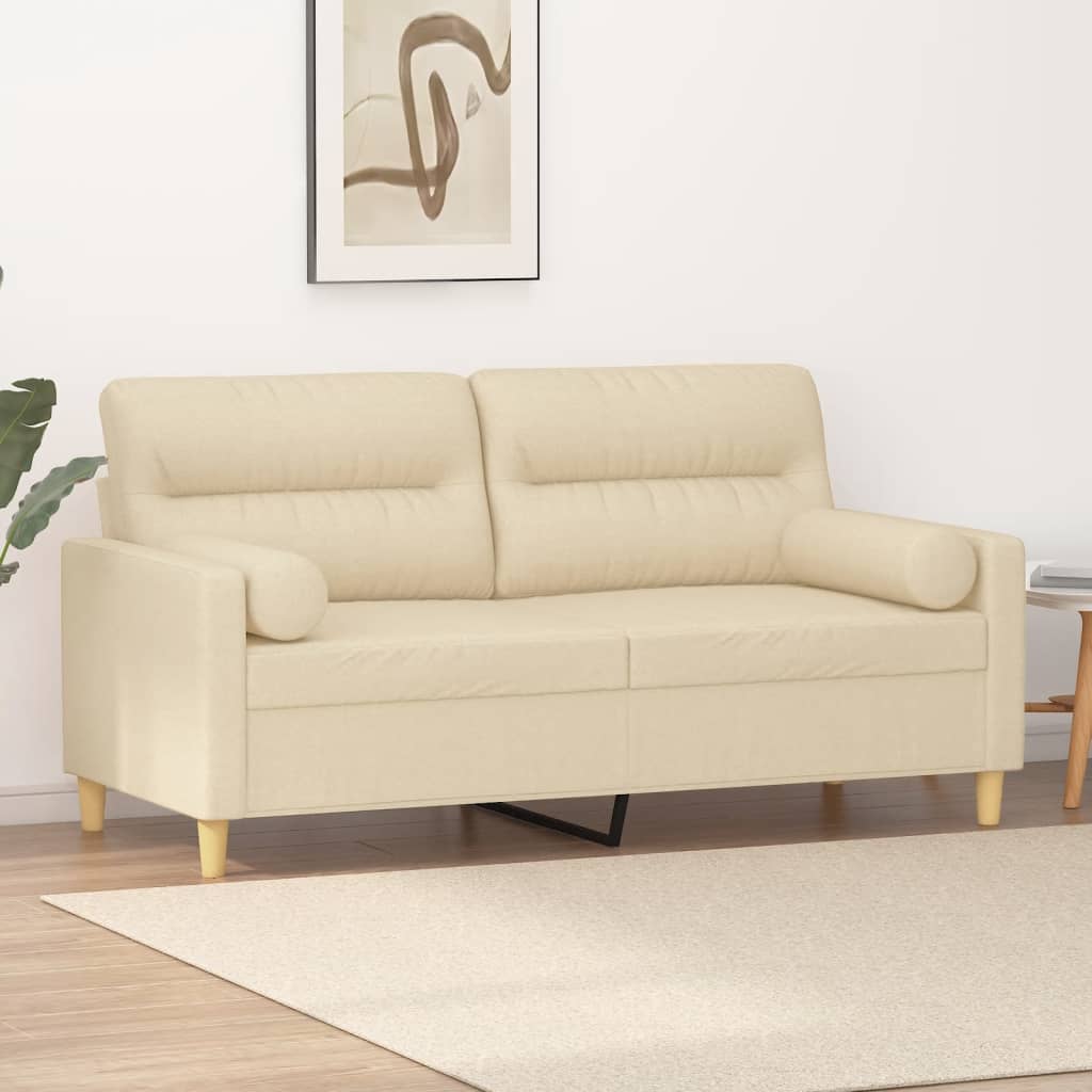 2-personers sofa med pyntepuder 140 cm stof cremefarvet