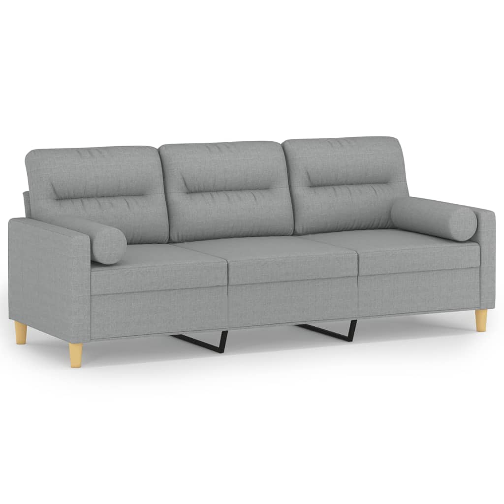 3-personers sofa med pyntepuder 180 cm stof lysegrå