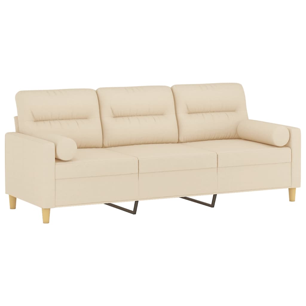 3-personers sofa med pyntepuder 180 cm stof cremefarvet