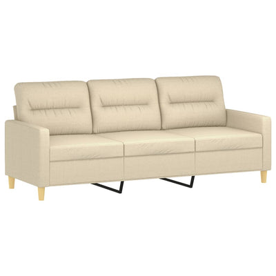 3-personers sofa med pyntepuder 180 cm stof cremefarvet