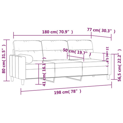 3-personers sofa med pyntepuder 180 cm stof cremefarvet