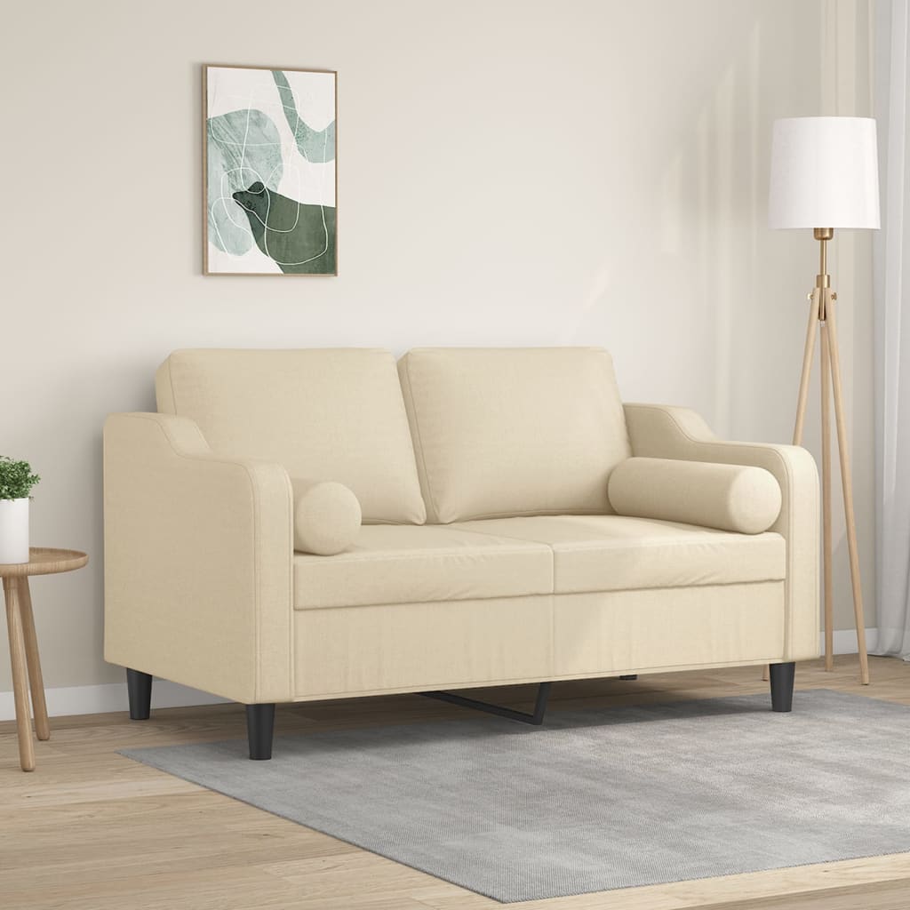 2-personers sofa med pyntepuder 120 cm stof cremefarvet