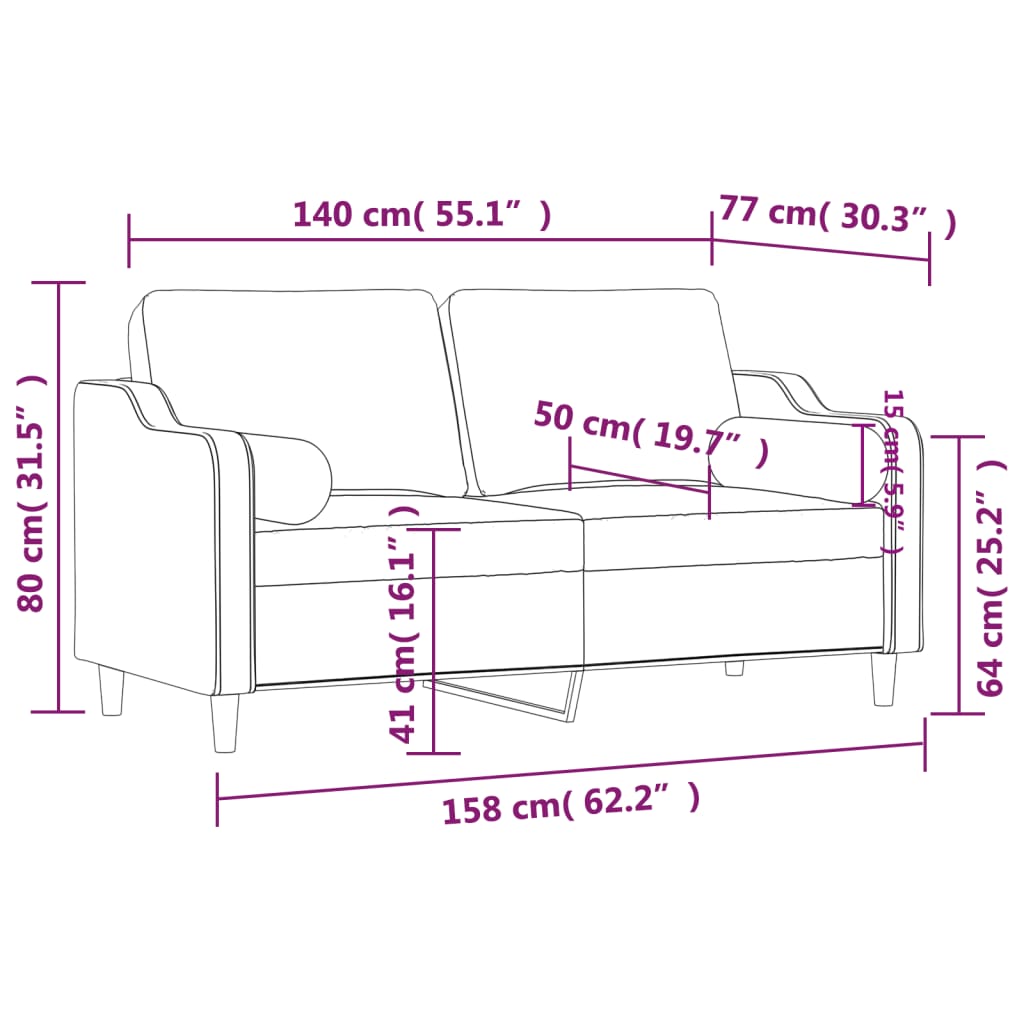 2-personers sofa med pyntepuder 140 cm stof lysegrå