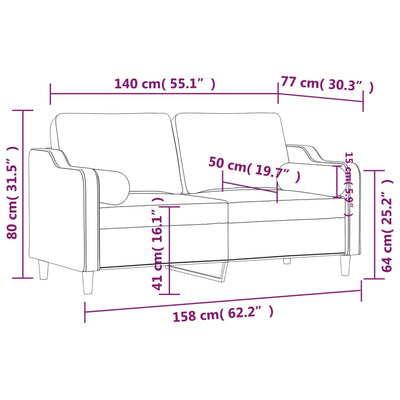 2-personers sofa med pyntepuder 140 cm stof cremefarvet