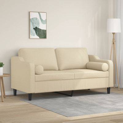 2-personers sofa med pyntepuder 140 cm stof cremefarvet