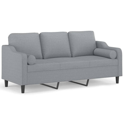 3-personers sofa med pyntepuder 180 cm stof lysegrå