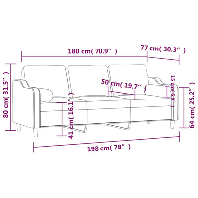 3-personers sofa med pyntepuder 180 cm stof lysegrå