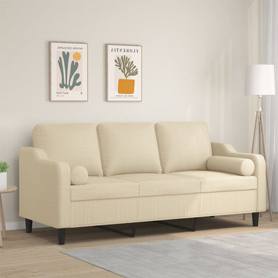 3-personers sofa med pyntepuder 180 cm stof cremefarvet