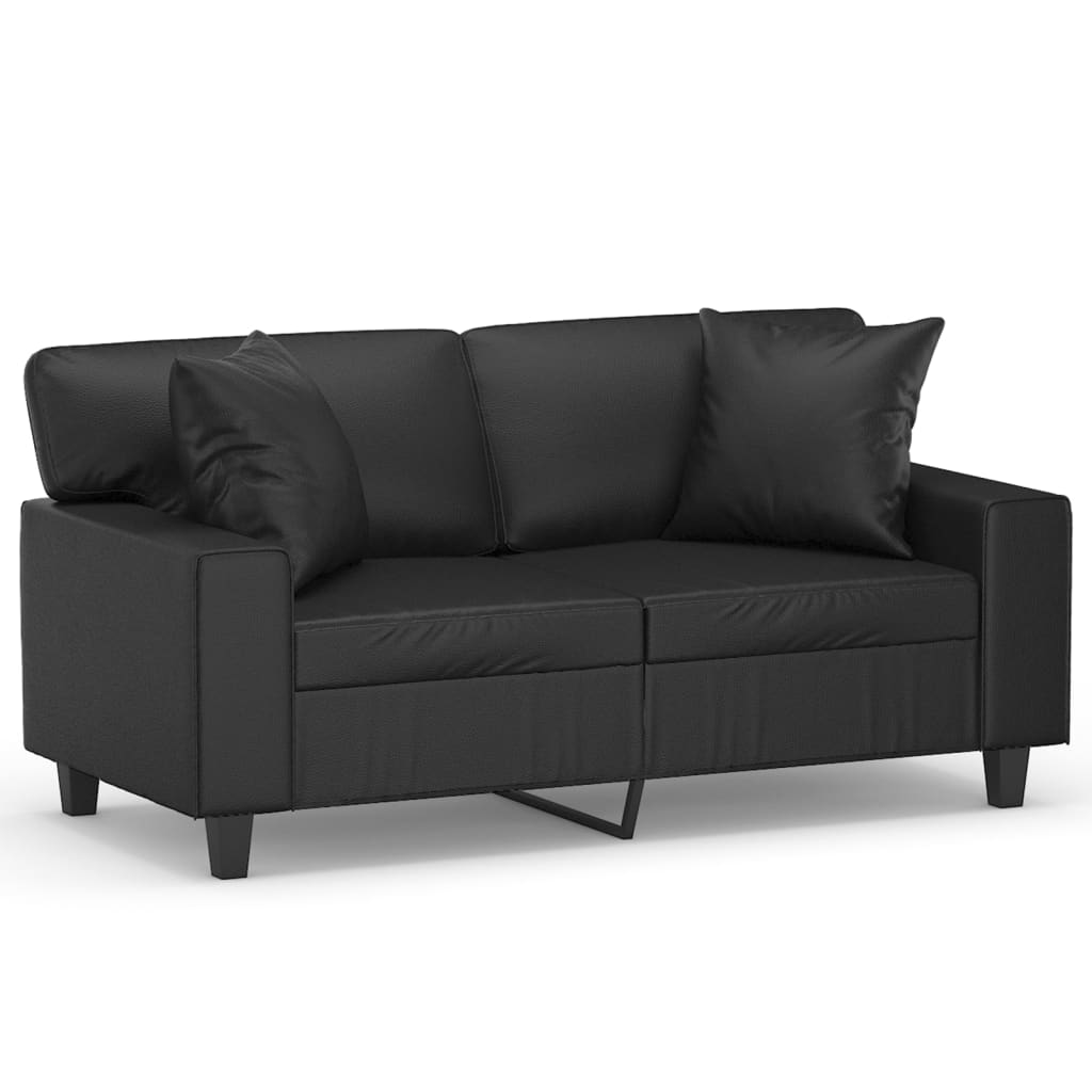 2-personers sofa med pyntepuder 120 cm kunstlæder sort