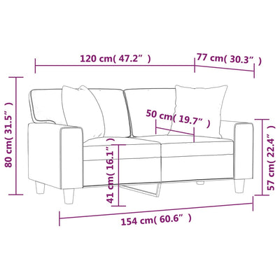 2-personers sofa med pyntepuder 120 cm kunstlæder vinrød