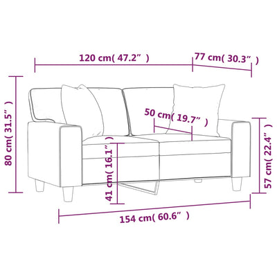 2-personers sofa med pyntepuder 120 cm kunstlæder cappuccino