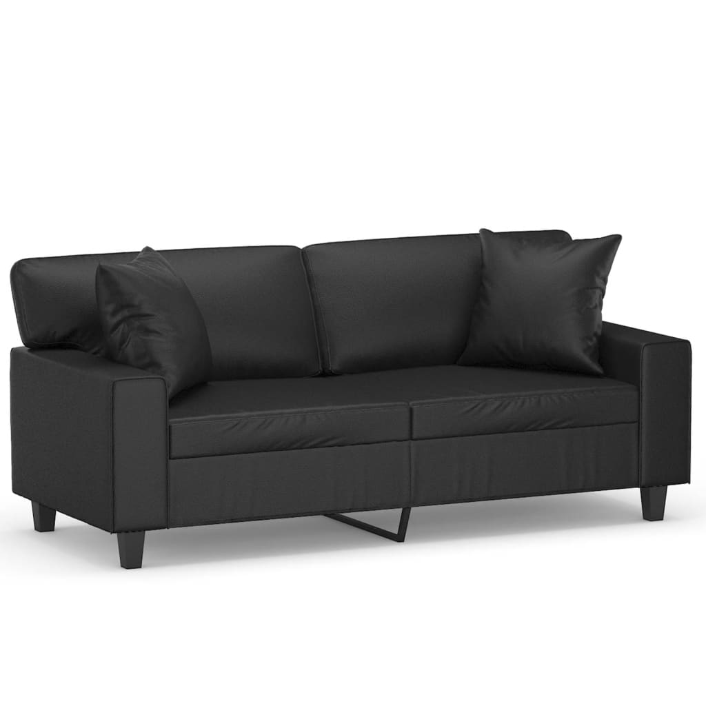 2-personers sofa med pyntepuder 140 cm kunstlæder sort