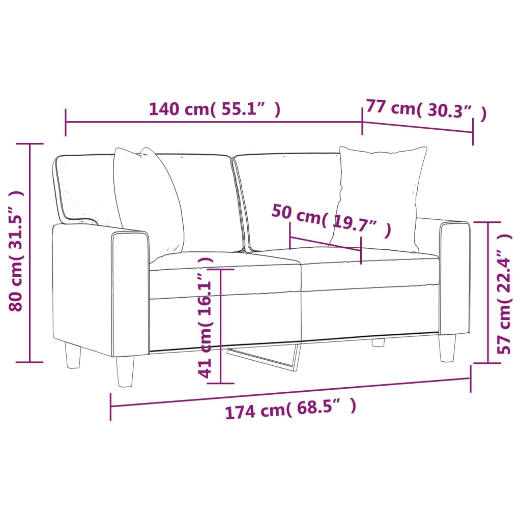 2-personers sofa med pyntepuder 140 cm kunstlæder sort