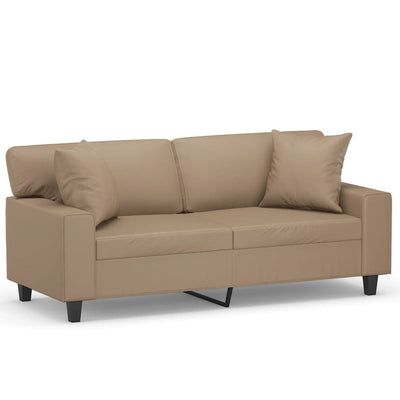 2-personers sofa med pyntepuder 140 cm kunstlæder cappuccino