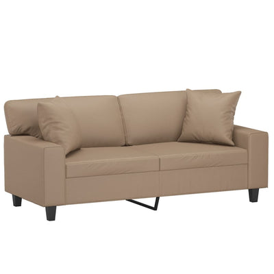 2-personers sofa med pyntepuder 140 cm kunstlæder cappuccino