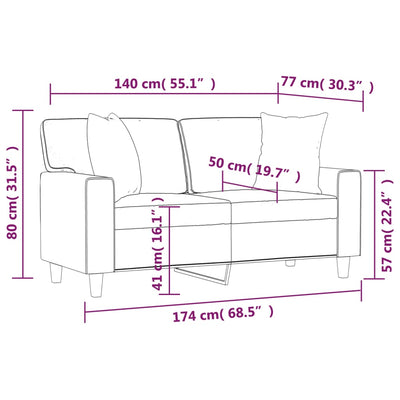 2-personers sofa med pyntepuder 140 cm kunstlæder cappuccino