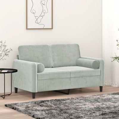 2-personers sofa med pyntepuder 120 cm velour lysegrå