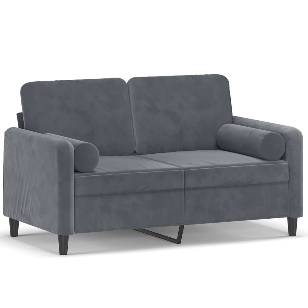 2-personers sofa med pyntepuder 120 cm velour mørkegrå