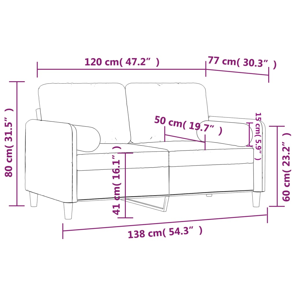 2-personers sofa med pyntepuder 120 cm velour mørkegrøn