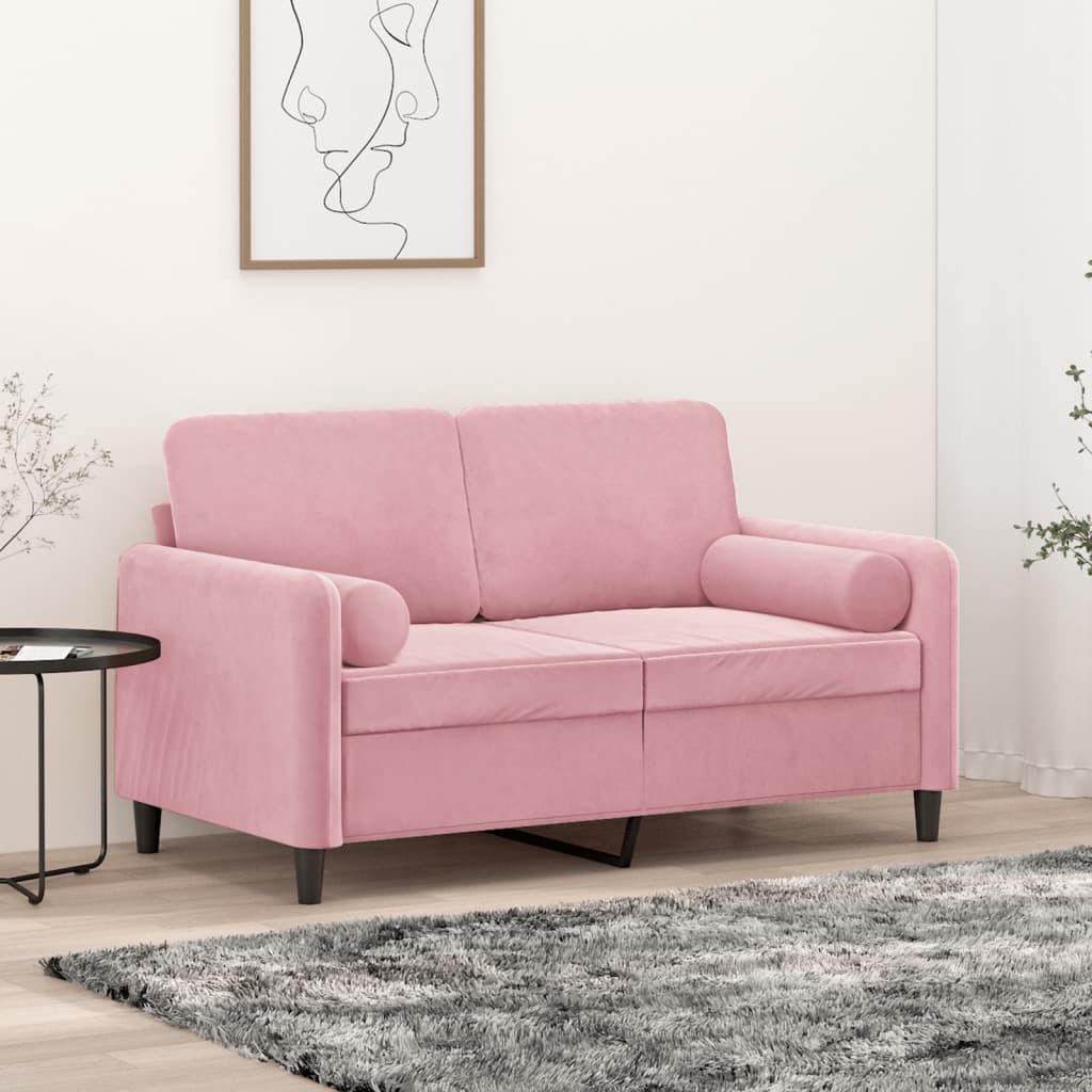 2-personers sofa med pyntepuder 120 cm velour pink