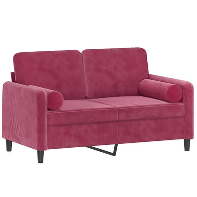 2-personers sofa med pyntepuder 120 cm velour vinrød