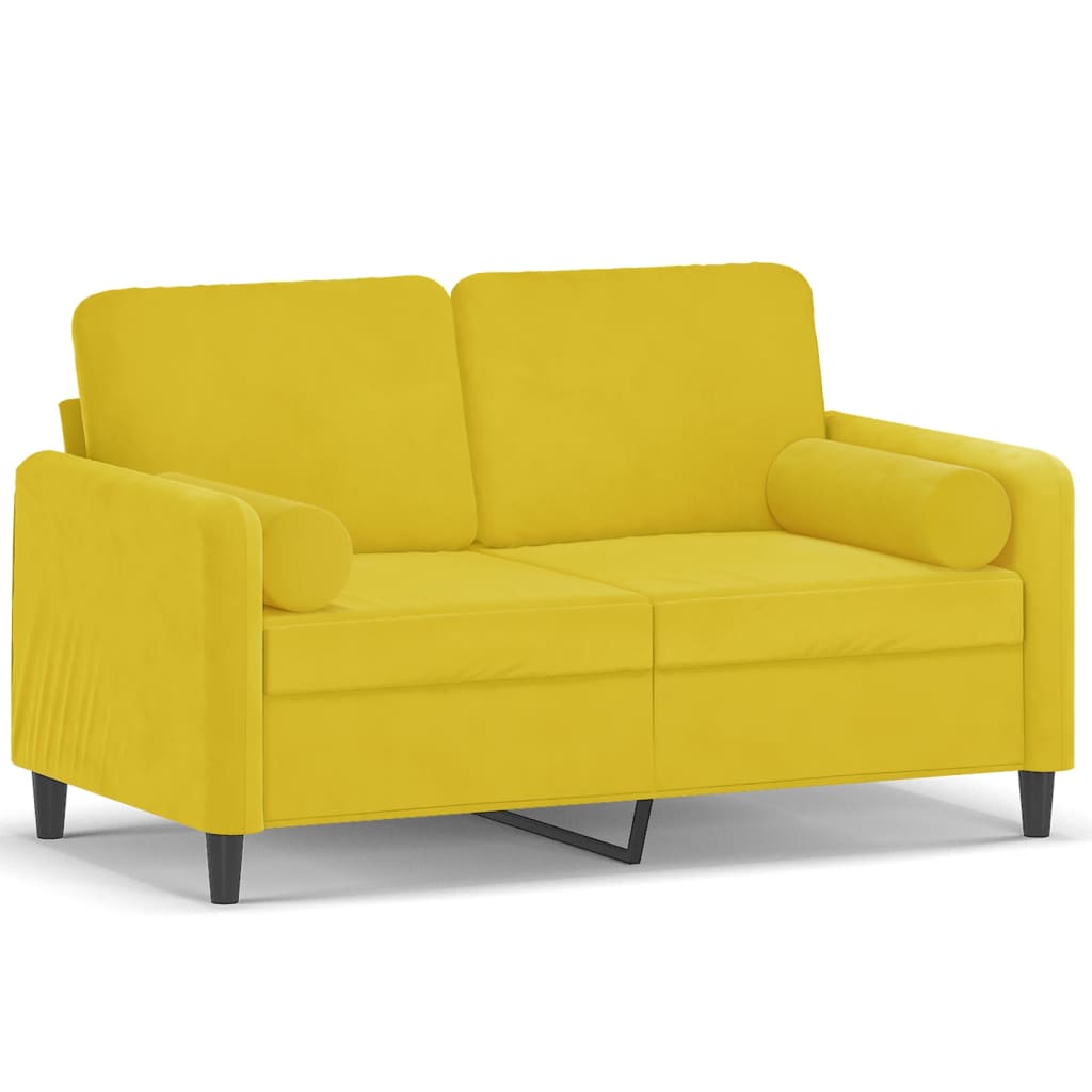 2-personers sofa med pyntepuder 120 cm velour gul