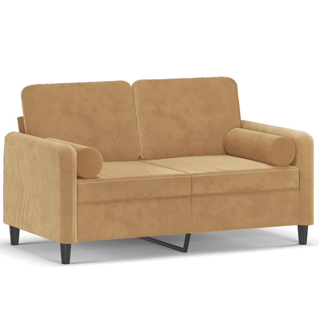 2-personers sofa med pyntepuder 120 cm velour brun