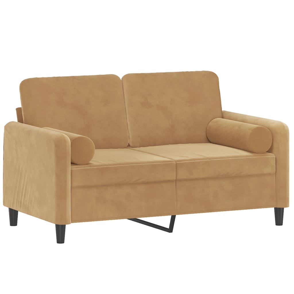 2-personers sofa med pyntepuder 120 cm velour brun