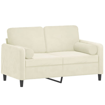 2-personers sofa med pyntepuder 120 cm velour cremefarvet