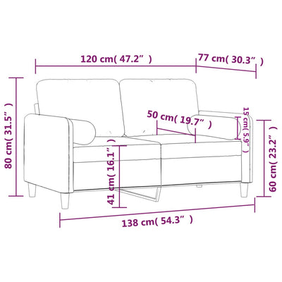 2-personers sofa med pyntepuder 120 cm velour cremefarvet