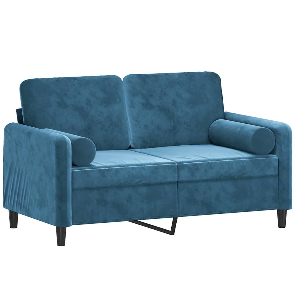 2-personers sofa med pyntepuder 120 cm velour blå