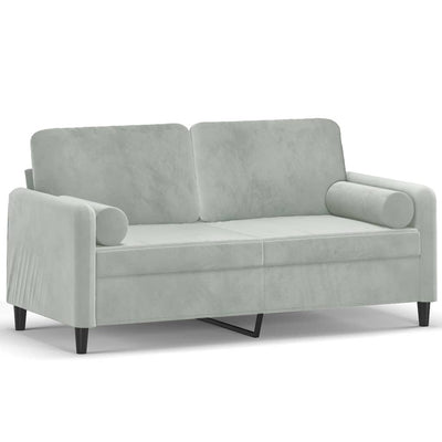 2-personers sofa med pyntepuder 140 cm velour lysegrå