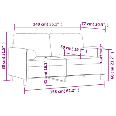 2-personers sofa med pyntepuder 140 cm velour lysegrå