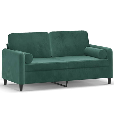 2-personers sofa med pyntepuder 140 cm velour mørkegrøn