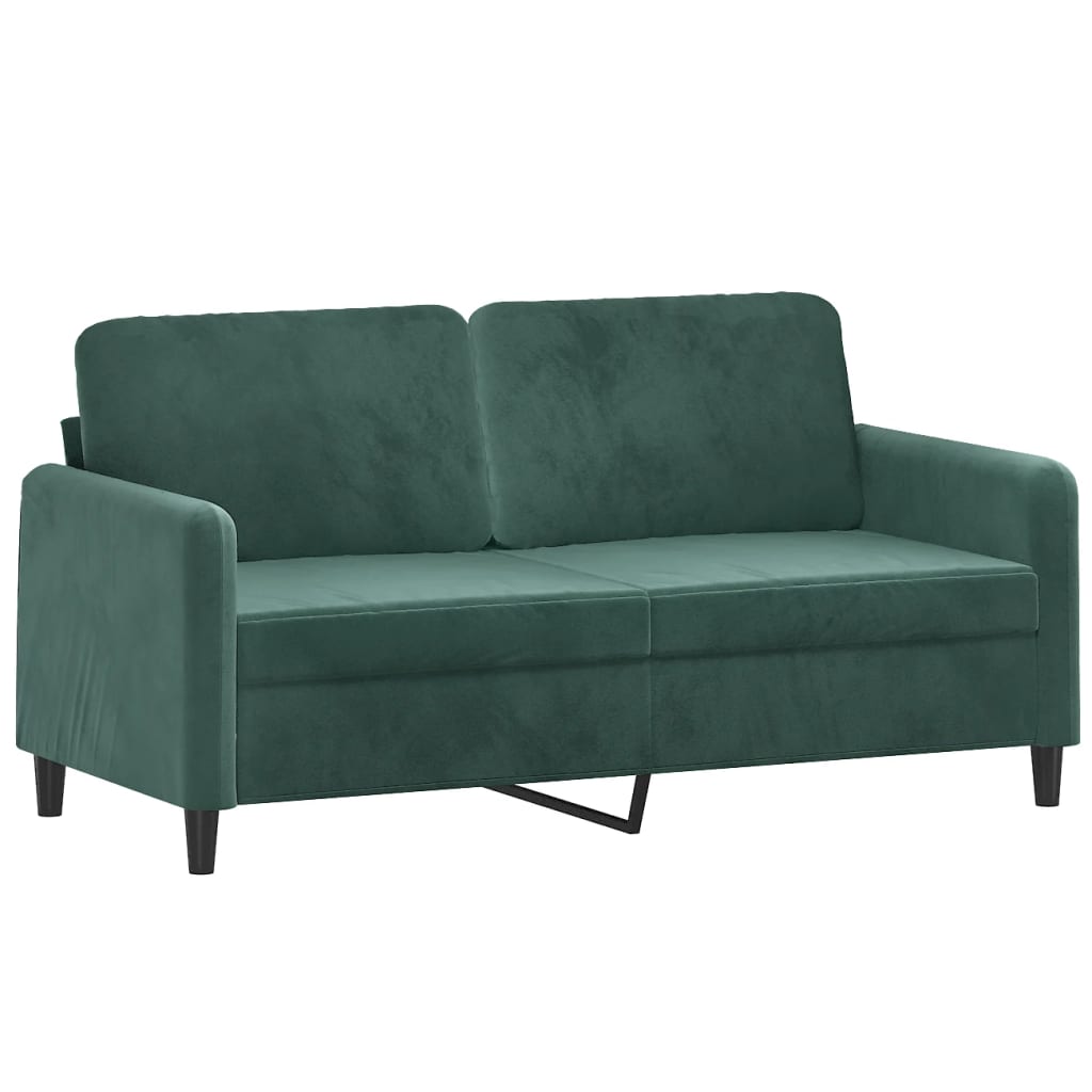 2-personers sofa med pyntepuder 140 cm velour mørkegrøn