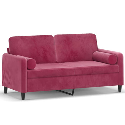 2-personers sofa med pyntepuder 140 cm velour vinrød