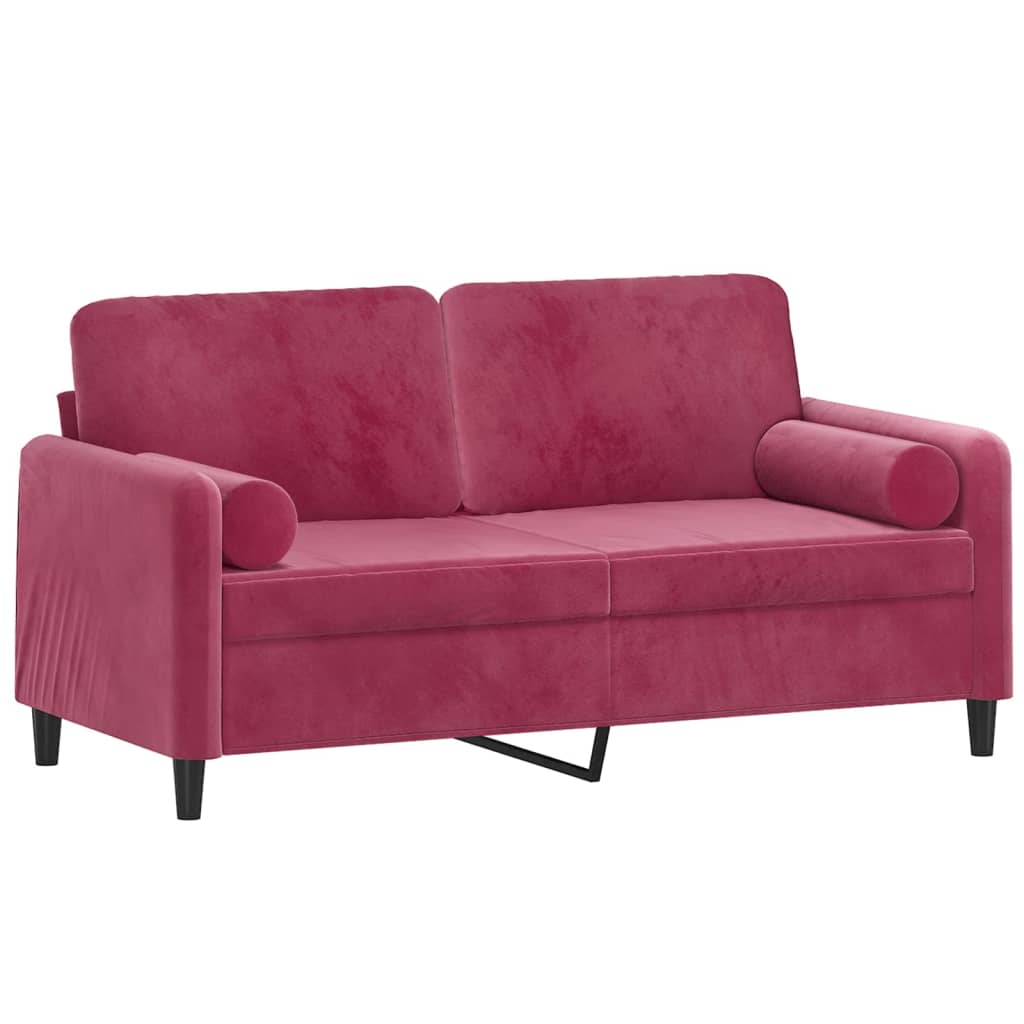 2-personers sofa med pyntepuder 140 cm velour vinrød