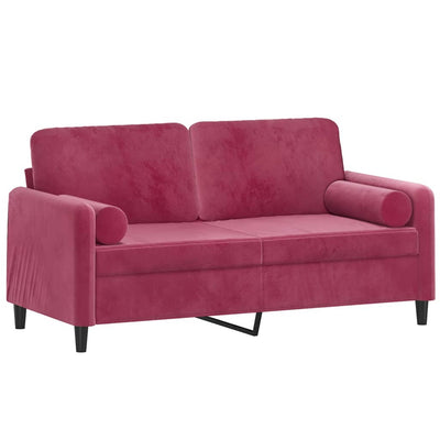 2-personers sofa med pyntepuder 140 cm velour vinrød