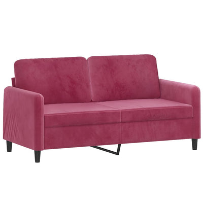 2-personers sofa med pyntepuder 140 cm velour vinrød