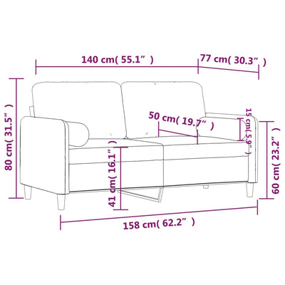 2-personers sofa med pyntepuder 140 cm velour vinrød