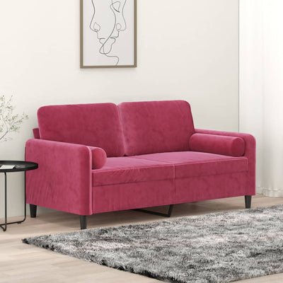 2-personers sofa med pyntepuder 140 cm velour vinrød