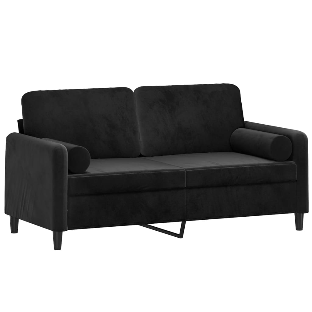 2-personers sofa med pyntepuder 140 cm velour sort