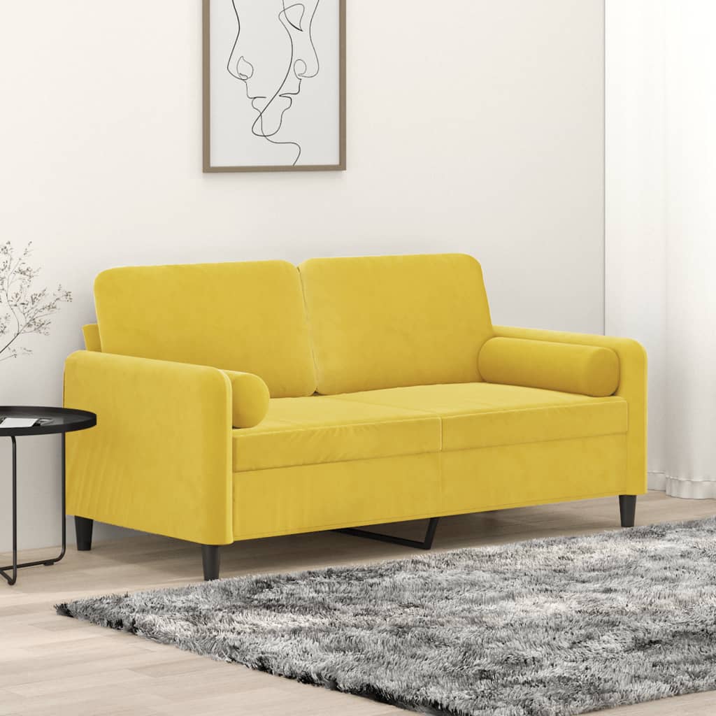 2-personers sofa med pyntepuder 140 cm velour gul